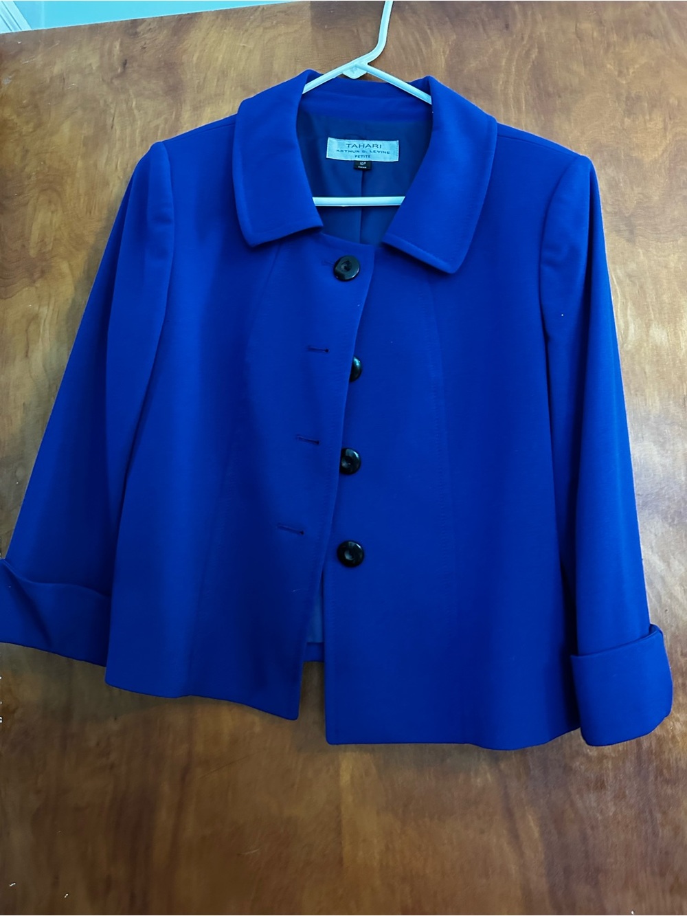 Tahari Royal Blue Cropped Button Suit Jacket 10Petite